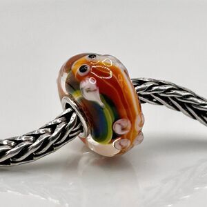 TROLLBEADS Rare Koi Fish Unique #1 LAA 925S NEW! Textured over Rainbow Swirl